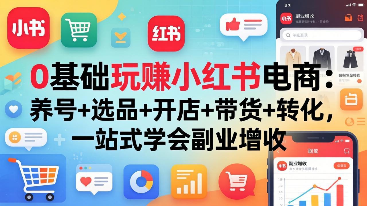 0基础玩赚小红书电商：养号+选品+开店+带货+转化，一站式学会副业增收-孔明聊项目