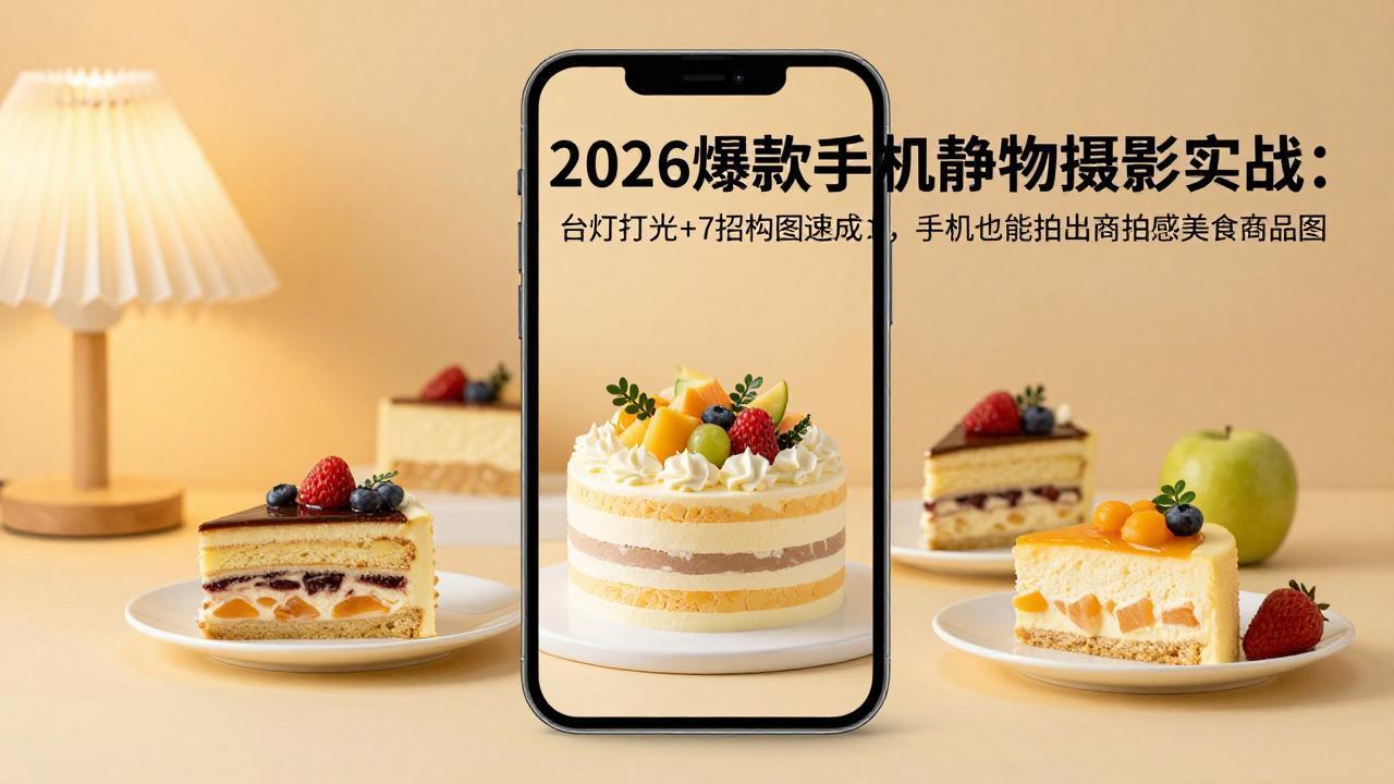 2026爆款手机静物摄影实战：台灯打光+7招构图速成，手机也能拍出商拍感美食商品图-孔明聊项目