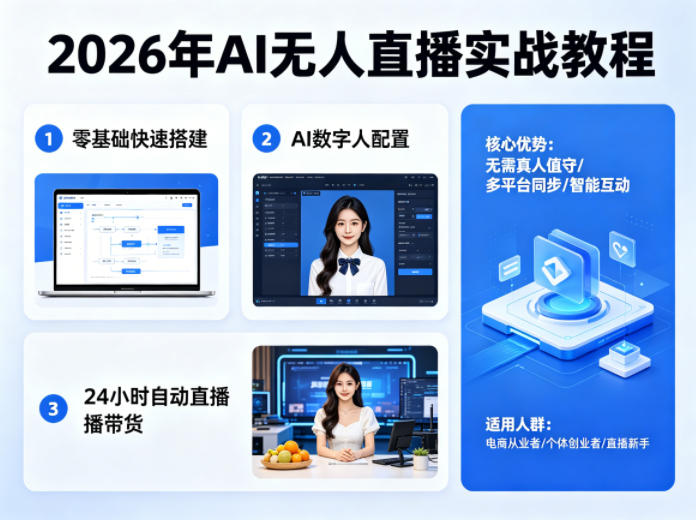 2026年AI无人直播实战教程，零基础也能快速搭建AI数字人无人直播间，实现24小时自动直播带货-孔明聊项目