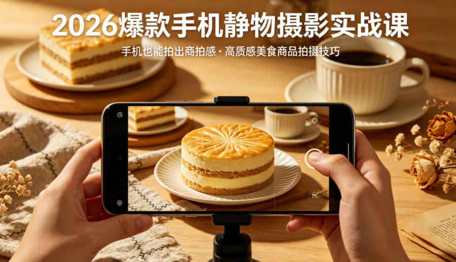2026爆款手机静物摄影实战课，手机也能拍出商拍感，学会拍出高质感美食商品-孔明聊项目