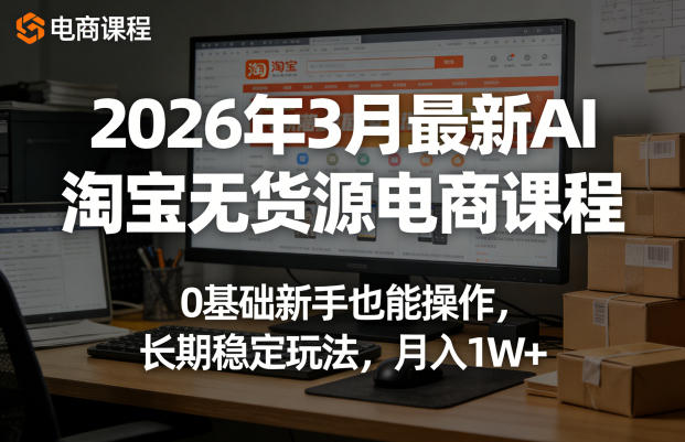 2026年3月最新AI淘宝无货源电商课程，0基础新手也能操作，长期稳定玩法，月入1W+(更新0410)-孔明聊项目