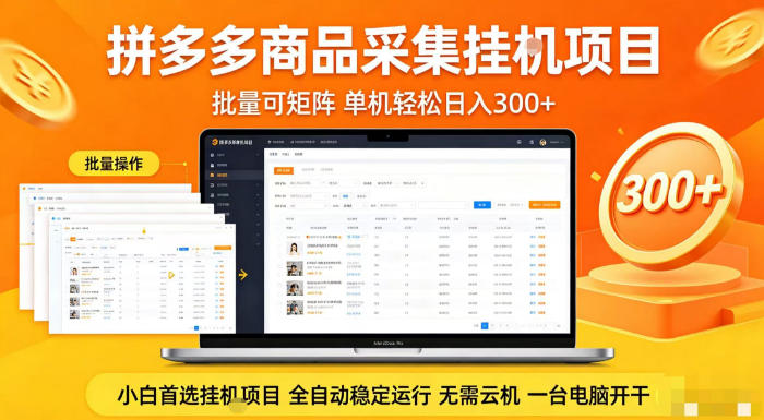 拼多多商品信息全自动采集项目，批量可矩阵，单机轻松日入300+，无需云机一台电脑开干【揭秘】-孔明聊项目