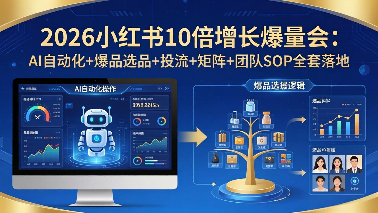 2026小红书10倍增长爆量会：AI自动化+爆品选品+投流+矩阵+团队SOP全套落地-孔明聊项目