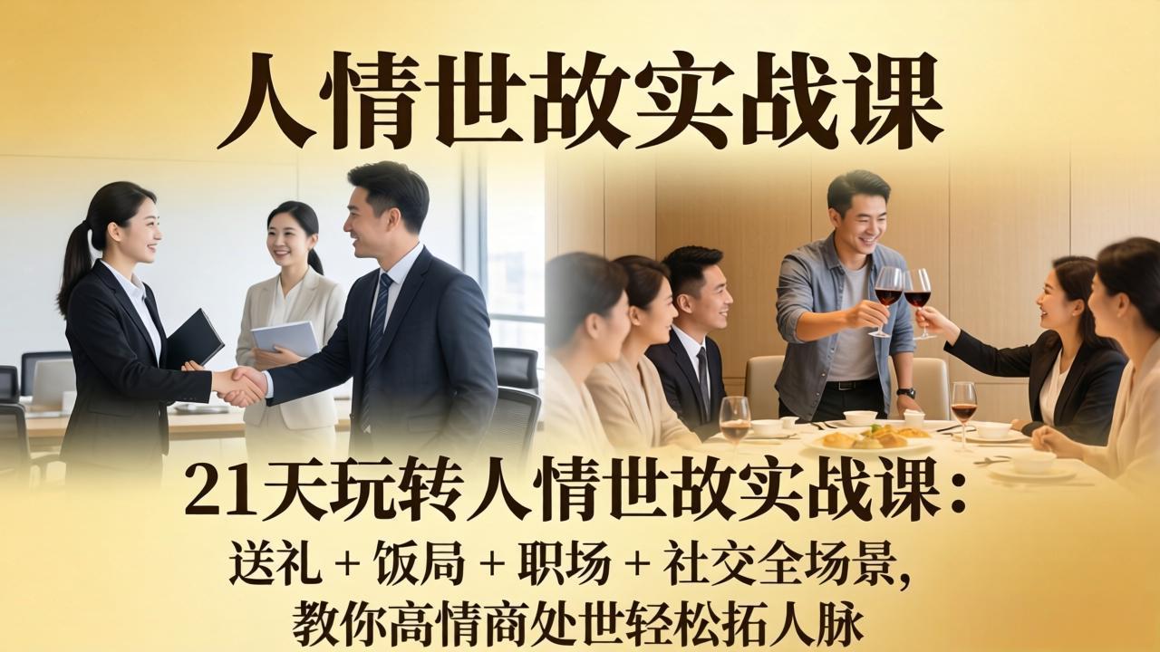 21 天玩转人情世故实战课：送礼 + 饭局 + 职场 + 社交全场景，教你高情商处世轻松拓人脉-孔明聊项目