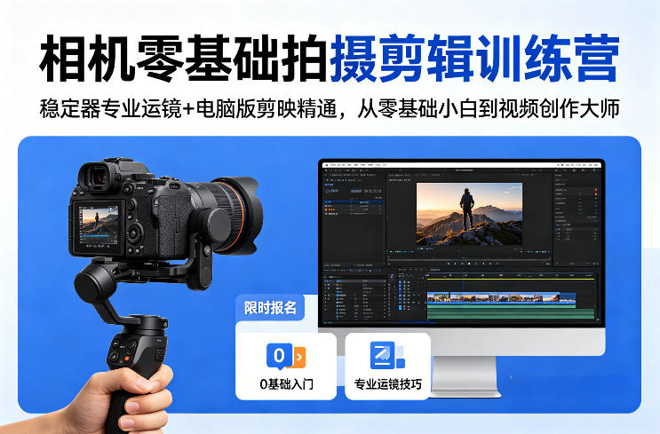 相机零基础拍摄剪辑训练营：稳定器专业运镜+电脑版剪映精通，从零基础小白到视频创作大师-孔明聊项目