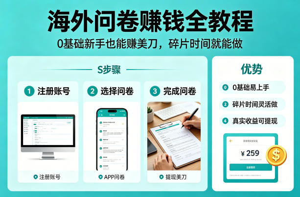海外问卷賺钱全教程，0基础新手也能賺美刀，碎片时间就能做-孔明聊项目
