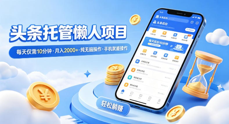 头条托管懒人项目，每天仅需10分钟，月入2000+，纯无脑操作，手机就能操作【揭秘】-孔明聊项目