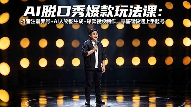 AI脱口秀爆款玩法课：抖音注册养号+AI人物图生成+爆款视频制作，零基础快速上手起号-孔明聊项目