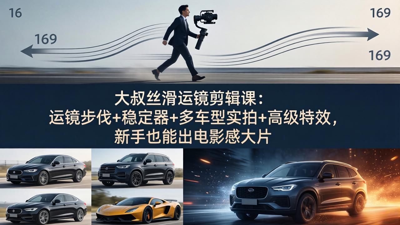 大叔丝滑运镜剪辑课：运镜步伐+稳定器+多车型实拍+高级特效，新手也能出电影感大片-孔明聊项目
