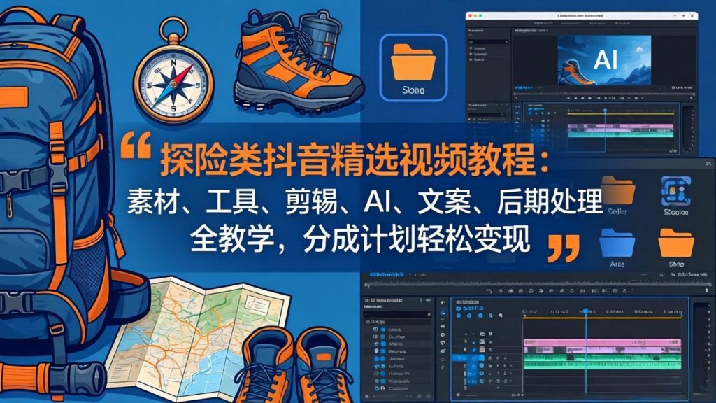 探险类抖音精选视频教程：素材、工具、剪辑、AI、文案、后期处理全教学，分成计划轻松变现-孔明聊项目