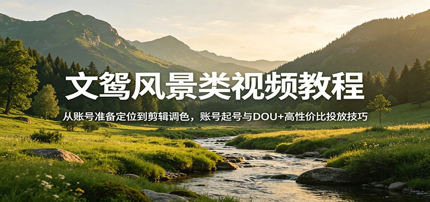 文鸳风景类视频教程：从账号准备定位到剪辑调色，账号起号与DOU+高性价比投放技巧-孔明聊项目