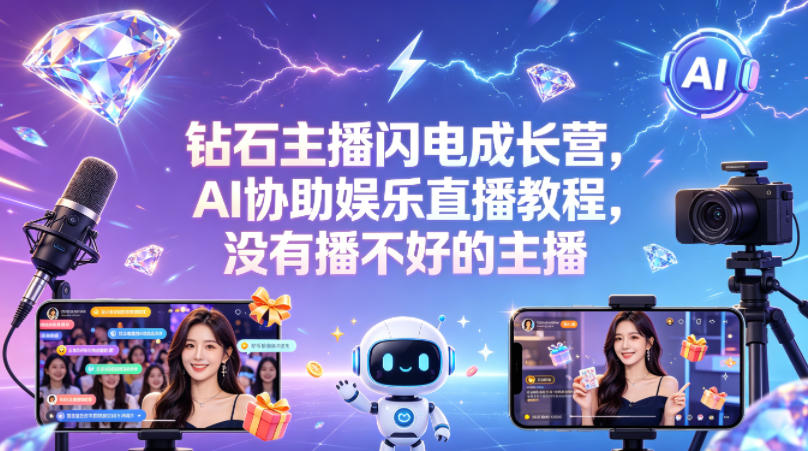 钻石主播闪电成长营，Al协助娱乐直播教程，没有播不好的主播-孔明聊项目