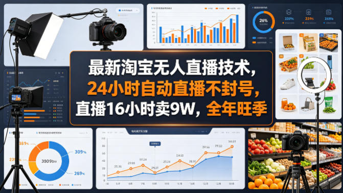 最新淘宝无人直播技术，24小时自动直播不封号，直播16小时卖9W，全年旺季【揭秘】-孔明聊项目