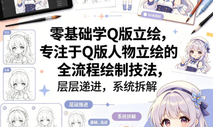 零基础学Q版立绘，专注于Q版人物立绘的全流程绘制技法，层层递进，系统拆解-孔明聊项目