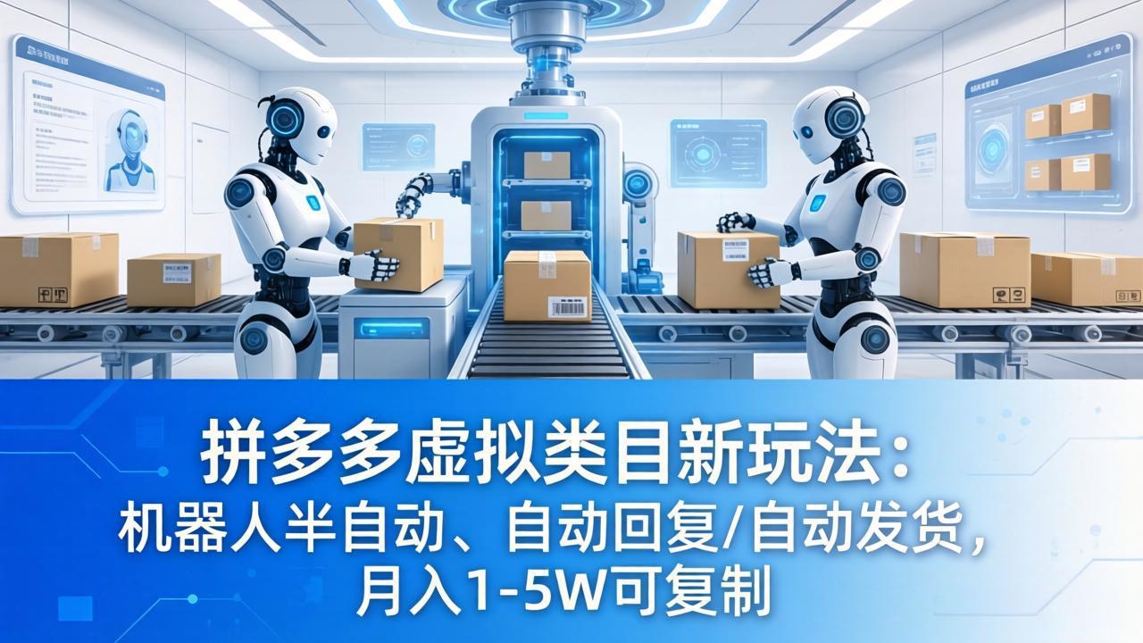 拼多多虚拟类目新玩法：机器人半自动、自动回复 /自动发货，月入 1-5W 可复制-孔明聊项目
