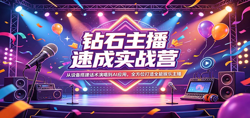 钻石主播速成实战营：从设备搭建话术演唱到AI应用，全方位打造全能娱乐主播-孔明聊项目