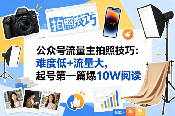 公众号流量主之拍照技巧赛道，难度低+流量大，起号第一篇就爆了10w阅读-孔明聊项目