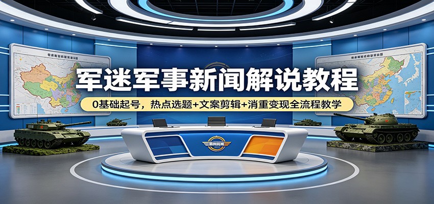军迷军事新闻解说教程：0基础起号，热点选题+文案剪辑+消重变现全流程教学-孔明聊项目
