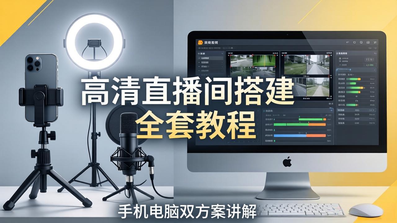 高清直播间搭建全套教程，手机电脑双方案讲解，设备选型调试多机位实操教学-孔明聊项目