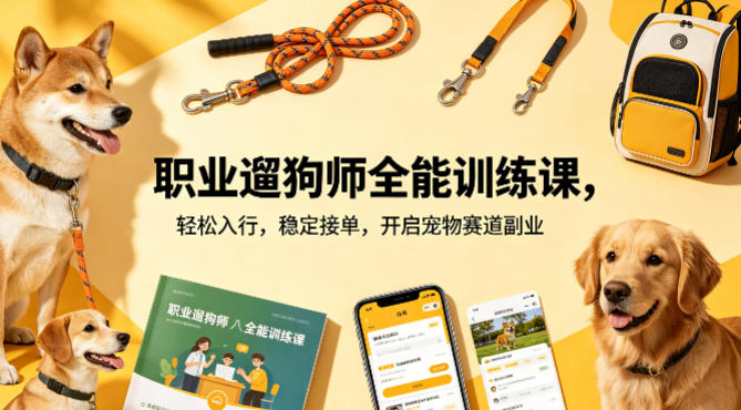 职业遛狗师全能训练课，轻松入行，稳定接单，开启宠物赛道副业-孔明聊项目