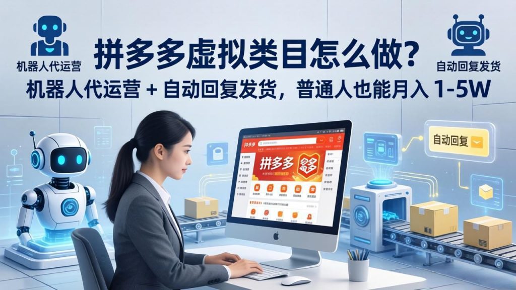 拼多多虚拟类目怎么做？机器人代运营 + 自动回复发货，普通人也能月入 1-5W-孔明聊项目