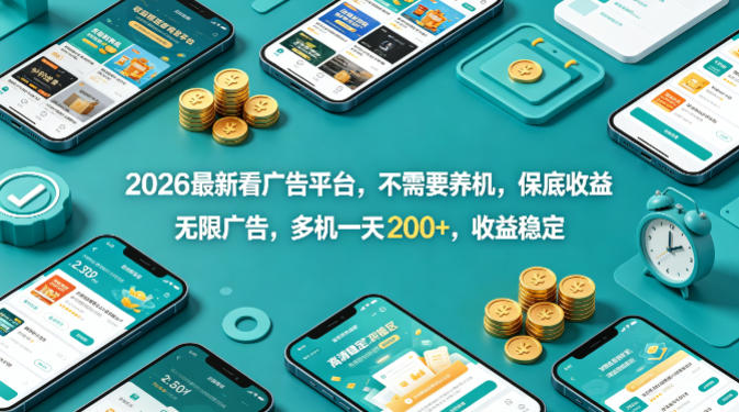 2026最新看广告平台，不需要养机，保底收益，无限广告，多机一天200+，收益稳定【揭秘】-孔明聊项目