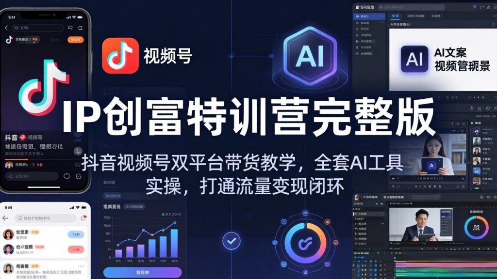 IP创富特训营完整版：抖音视频号双平台带货教学，全套AI工具实操，打通流量变现闭环-孔明聊项目