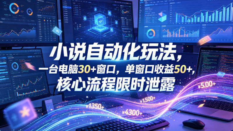 小说挂G自动化玩法，一台电脑30+窗口，单窗口收益50+，核心流程限时泄露【揭秘】-孔明聊项目