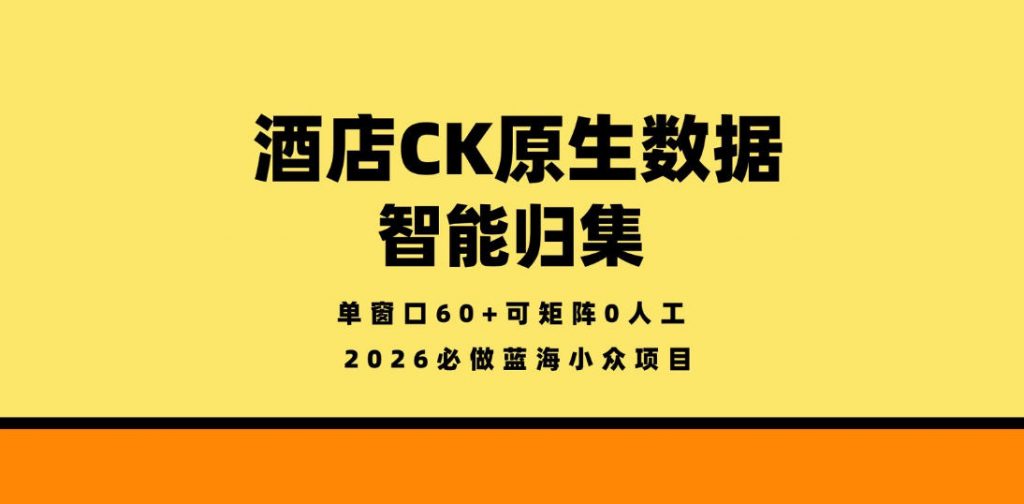 酒店CK原生数据智能归集，单窗口60+可矩阵0人工，2026必做蓝海小众项目【揭秘】-孔明聊项目