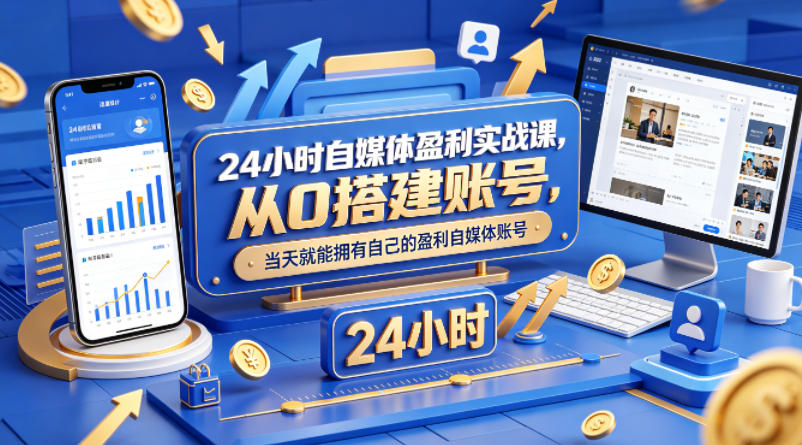 24小时自媒体盈利实战课，从0搭建账号，当天就能拥有自己的盈利自媒体账号-孔明聊项目