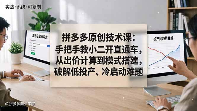 拼多多原创技术课：手把手教小二开直通车，从出价计算到模式搭建，破解低投产、冷启动难题-孔明聊项目