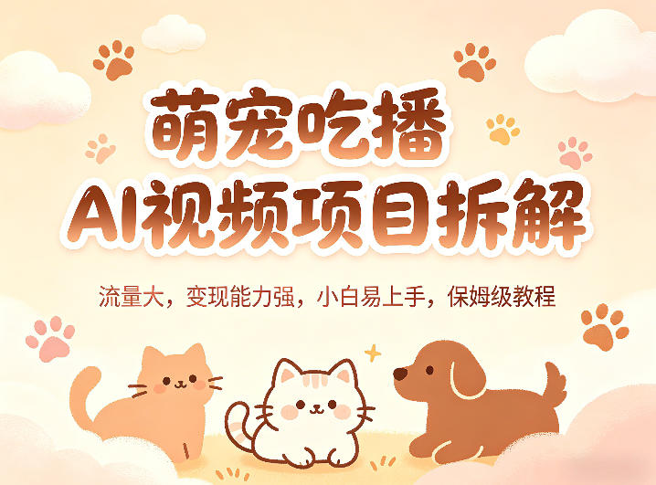 萌宠吃播AI视频项目拆解，流量大，变现能力强，小白易上手，保姆级教程-孔明聊项目