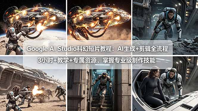 Google AI Studio科幻短片教程：AI生成+剪辑全流程，3小时+教学+专属资源，掌握专业级制作技能-孔明聊项目