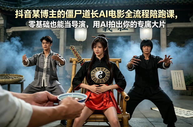 抖音某博主的僵尸道长AI电影全流程陪跑课，零基础也能当导演，用AI拍出你的专属大片-孔明聊项目