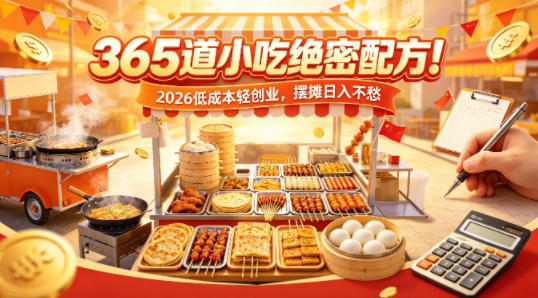 365道小吃绝密配方！2026低成本轻创业，摆摊日入不愁-孔明聊项目