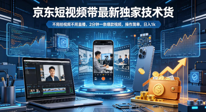 京东短视频带货最新独家技术，不用拍视频不用直播，2分钟一条爆款视频，操作简单，日入1k+【揭秘】-孔明聊项目