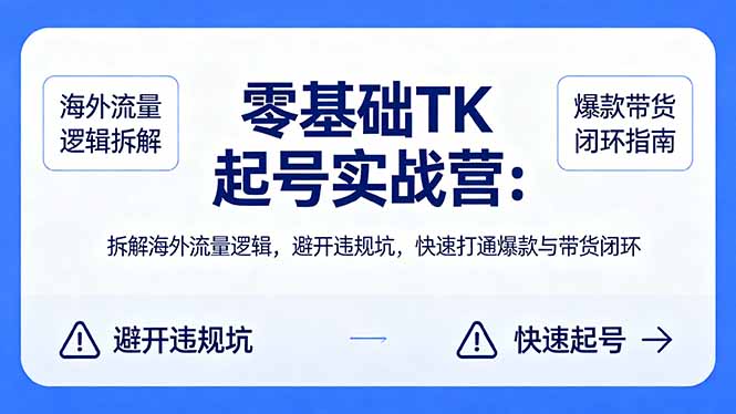 零基础 TK 起号实战营：拆解海外流量逻辑，避开违规坑，快速打通爆款与带货闭环-孔明聊项目