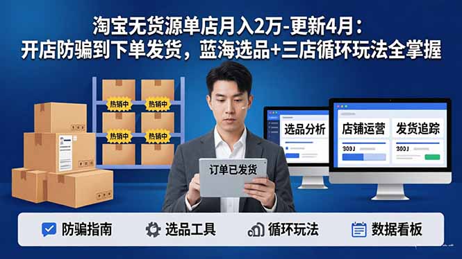淘宝无货源5.0单店月入2万-更新4月：开店防骗到下单发货，蓝海选品+三店循环玩法全掌握-孔明聊项目