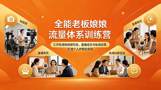 全能老板娘流量体系训练营，三天吃透短视频引流、直播成交与私域运营，打造个人IP轻松变现-孔明聊项目