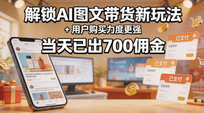 解锁ai图文带货新玩法+用户购买力度更强，当天已出700佣金，详细拆解-孔明聊项目