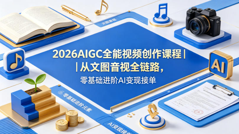 2026AIGC全能视频创作课程｜从文图音视全链路，零基础进阶AI变现接单-孔明聊项目