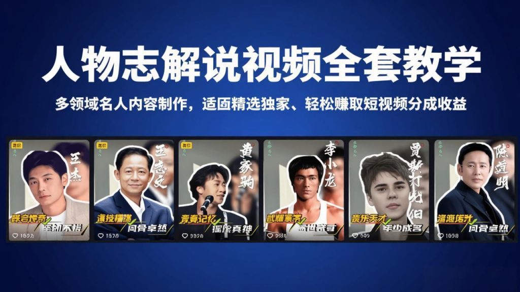 人物志解说视频全套教学，多领域名人内容制作，适配精选独家，轻松赚取短视频分成收益-孔明聊项目