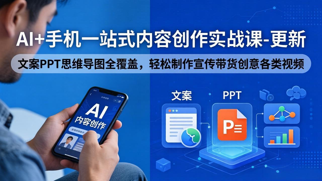 AI+手机一站式内容创作实战课-更新，文案PPT思维导图全覆盖，轻松制作宣传带货创意各类视频-孔明聊项目