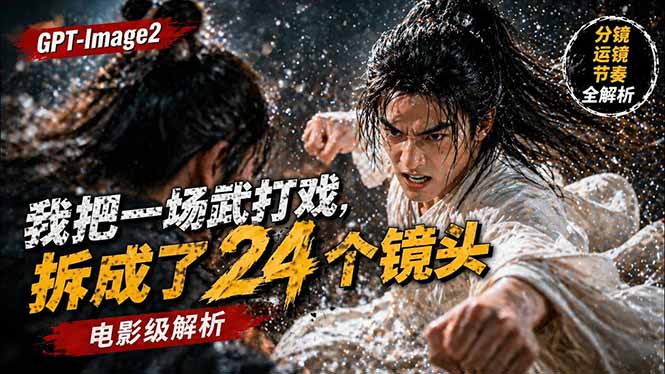 用GPT-Image2，把一段武打对决拆成24个连续镜头，从人物建立、动作衔接、运镜节奏，到情绪爆发-孔明聊项目