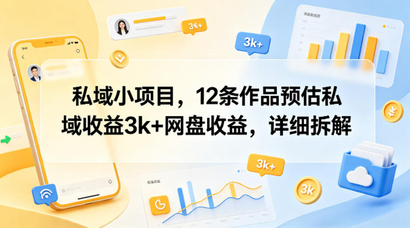 私域小项目，12条作品预估私域收益3k+网盘收益，详细拆解-孔明聊项目