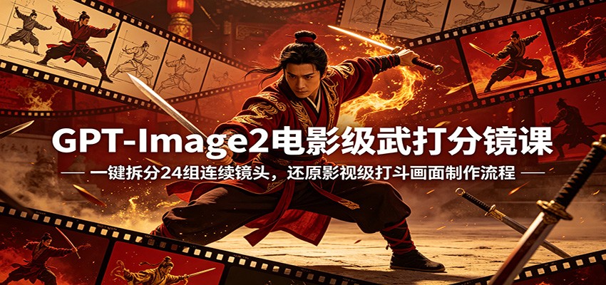 GPT-Image2电影级武打分镜课：一键拆分24组连续镜头，还原影视级打斗画面制作流程-孔明聊项目