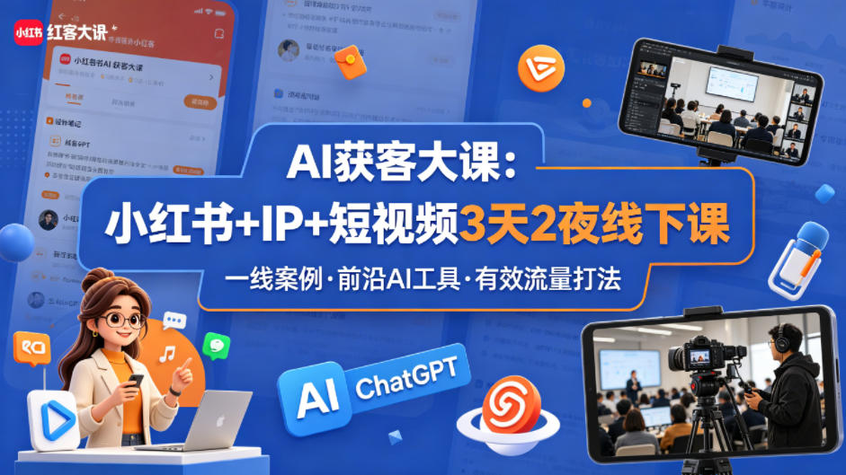 AI获客大课小红书+IP+短视频3天2夜线下课，用最真实的一线案例，最前沿的AI工具，最有效的流量打法-孔明聊项目