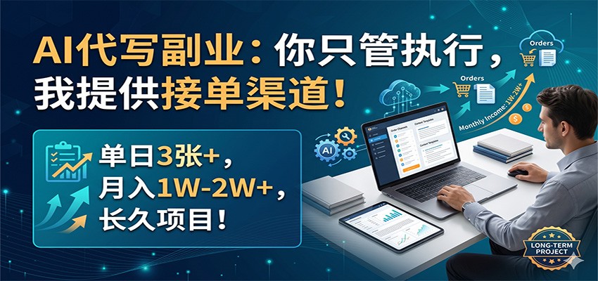 AI代写副业：你只管执行，我提供接单渠道！单日3张+，月入1W-2W+，长久项目-孔明聊项目