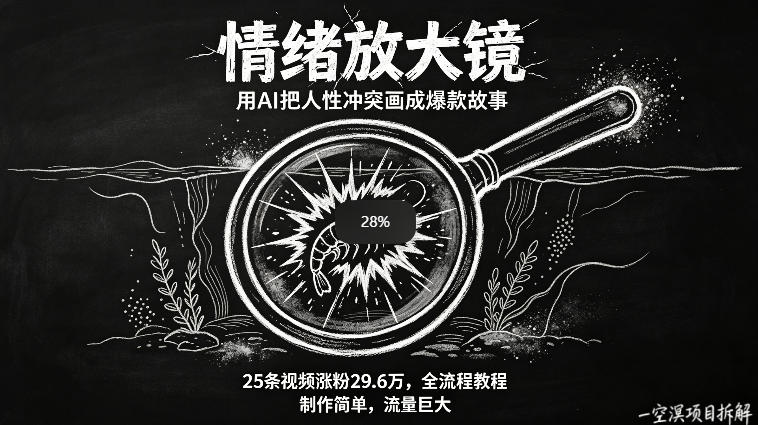 AI制作“情绪放大镜“视频，25条视频涨粉29.6W粉，流量巨大，制作简单，全流程教程-孔明聊项目