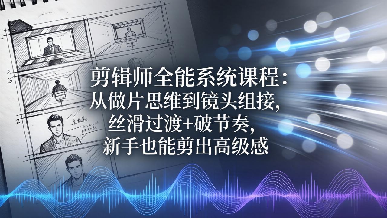 剪辑师全能系统课程：从做片思维到镜头组接，丝滑过渡+破节奏，新手也能剪出高级感-孔明聊项目